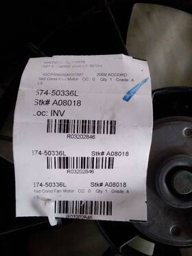 674-50336l Honda Driver Radiator Fan Motor Only Fits 10-15 Crosstour 3202846