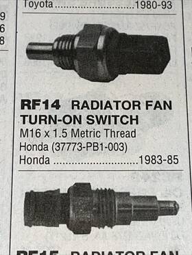 Rf14 Kemparts Engine Cooling Fan Switch