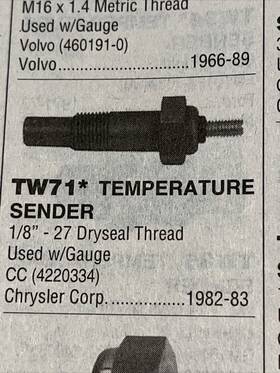 Tw71 Kemparts Engine Coolant Temperature Sender