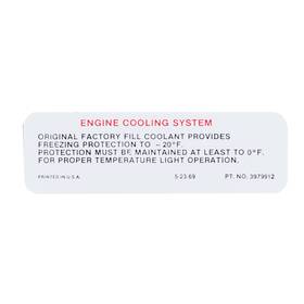 3979912 Mid America Motorworks 634819 1970-1971 Corvette C3 Engine Cooling System Warning Decal