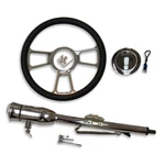 32" Chrome Manual Steering Column W/ Key & 14" Billet 9 Holes Wheel Kit. Fixed Price $299.68.