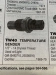 Engine Temperature Sender Switch Kemparts TW40. Fixed Price $12.89.