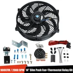 14" Universal Electric Radiator Cooling Slim Fan + 0-120'C Thermostat Switch Kit. Fixed Price $46.99.